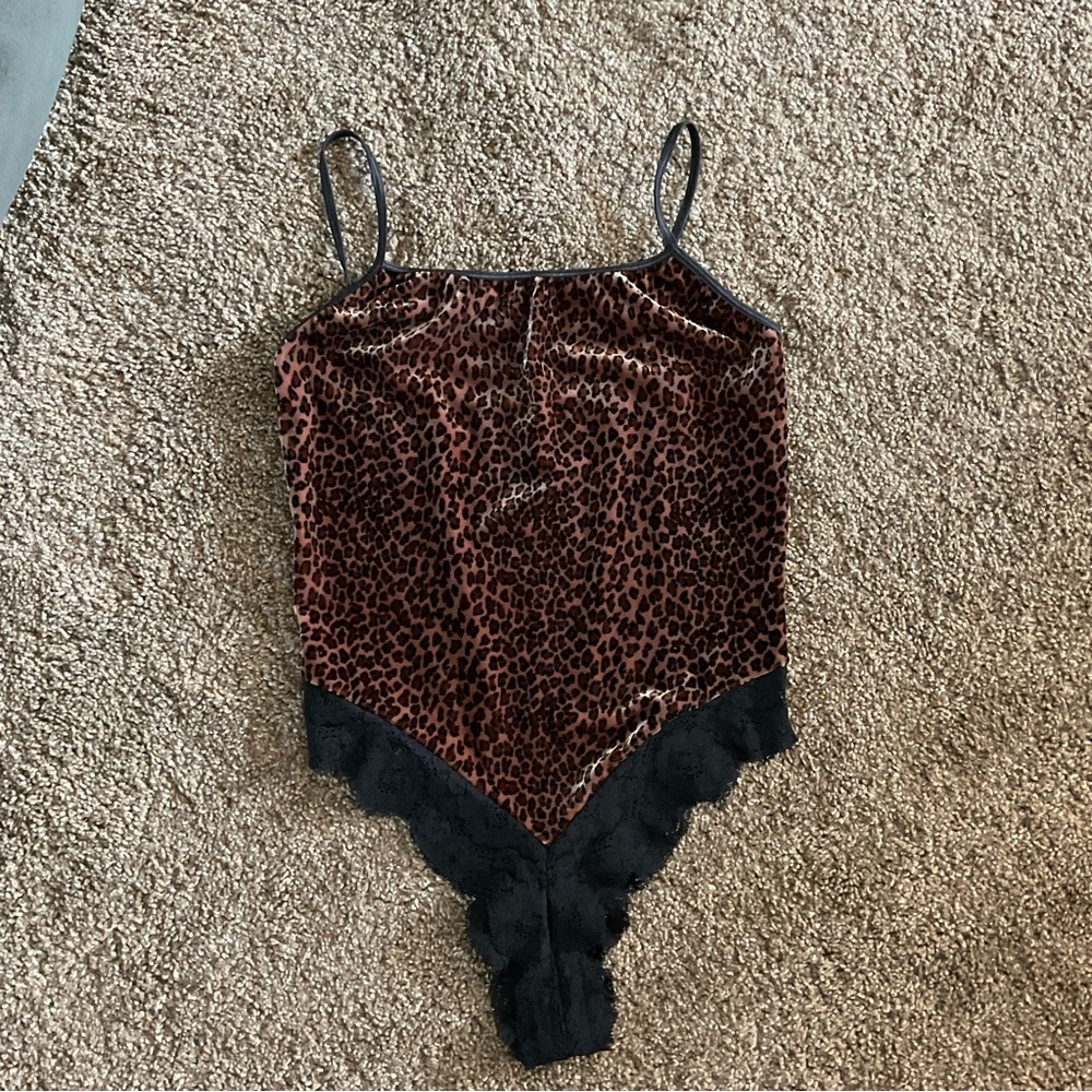 Vintage Victoria’s Secret Velvet Animal Print Lace Bodysuit Teddy XS